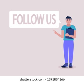 Follow us concept. Vector icon for website information. Colorful flat illustration