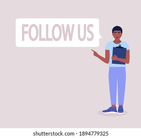Follow us concept. Vector icon for website information. Colorful flat illustration