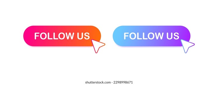 Follow us. Flat, color, follow us buttons. Vector icons.