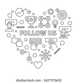 Follow US Heart vector concept illustration in thin line style