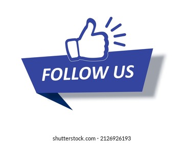 Follow us icon with hand, vector. On a white background.