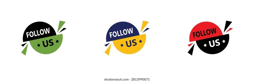 Follow us icon set. Social media badge. subscriber online community concepts. digital marketing channel buttons. audience engagement blog indicators.