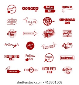 Follow Us Icons Set-Isolated On White Background-Vector Illustration,Graphic Design