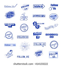 Follow Us Icons Set-Isolated On White Background-Vector Illustration,Graphic Design