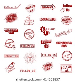 Follow Us Icons Set-Isolated On White Background-Vector Illustration,Graphic Design 