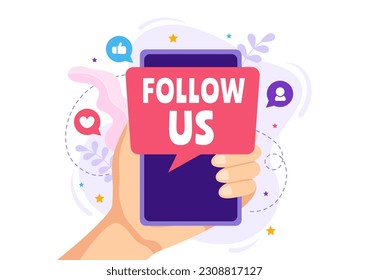 Follow Us and Like Vector Illustration for Internet Advertisement of a Social Media Users Following an Interesting Page in Hand Drawn Templates