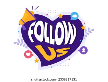 Follow Us and Like Vector Illustration for Internet Advertisement of a Social Media Users Following an Interesting Page in Hand Drawn Templates