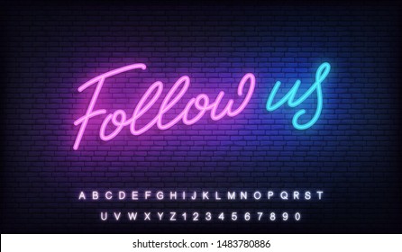 Follow us neon. Lettering design for social media post, marketing or advertisement.