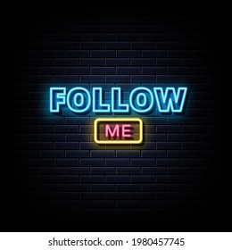 Follow us neon signs vector. Design template neon sign