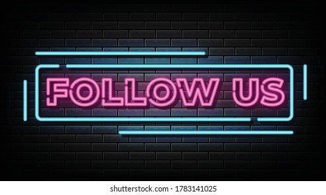 follow us neon text, neon sign symbol