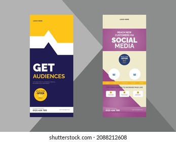 follow us on social media roll up banner design template. social media promotion flyer design template. cover, roll up banner, poster, print-ready