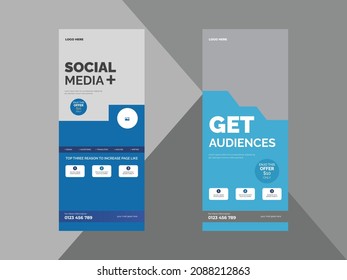 follow us on social media roll up banner design template. social media promotion flyer design template. cover, roll up banner, poster, print-ready