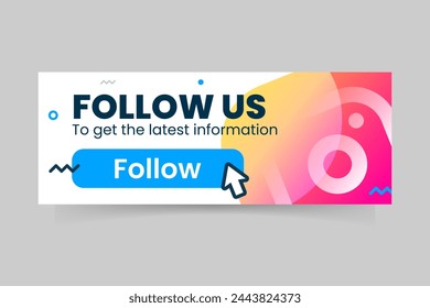 follow us on social media, banner button template concept illustration flat design vector. simple modern graphic element for landing page ui, infographic, icon