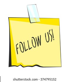 Follow us paper sticky note. Retro reminder sticker