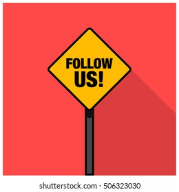 Follow Us! Road Sign Template (Line Art Vector Illustration in Flat Style Design)