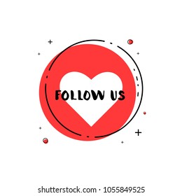 Follow Us Round Banner. Vector Illustration. 