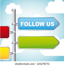 follow us sign street over sky background. vector illustration