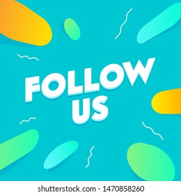 Follow us social media banner template. Social networks promo campaign, digital advertisement, SMM. Promotional poster layout with lines memphis symbols. Online blog, vlog advert sharing
