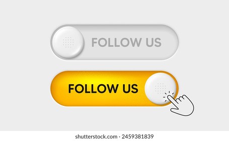 Follow us switch buttons with hand. Mobile app interface design. Social media mode switch icon. Subscribe mode app buttons. Switch toggle app interface. Follow us mode slider. Vector illustration