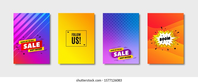 Follow us symbol. Cover design, banner badge. Special offer sign. Super offer. Poster template. Sale, hot offer discount. Flyer or cover background. Coupon, banner design. Vector