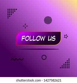Follow us text modern design template. Purple and white colors. Colorful background