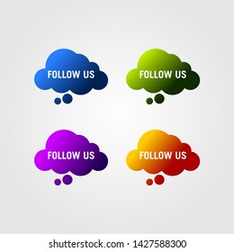 Follow us text modern design template. Shade of blue, green, purple and orange colors.