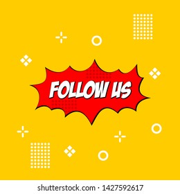 Follow us text modern design template. Red and yellow colors. White background