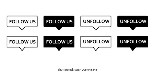 Follow us and unfollow vector icons set. Web banners elements