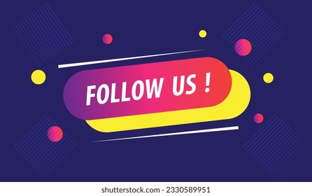 Follow us vector banner on blue background and modern element for following social media