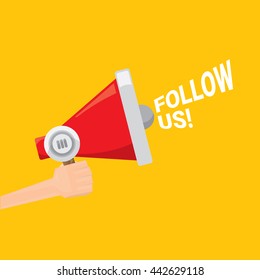 Siga-nos faixa laranja vetor. Siga-nos nas redes sociais de mídia online. Siga-nos ilustração conceito para web.