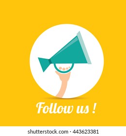 Follow us vector orange banner. Follow us on online media social networking. Follow us concept illustration for web.