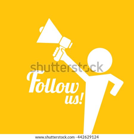 Follow us vector orange banner. Follow us on online media social networking. Follow us concept illustration for web.