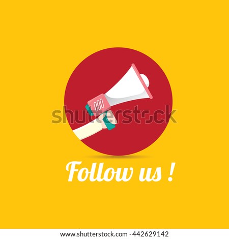 Follow us vector orange banner. Follow us on online media social networking. Follow us concept illustration for web.