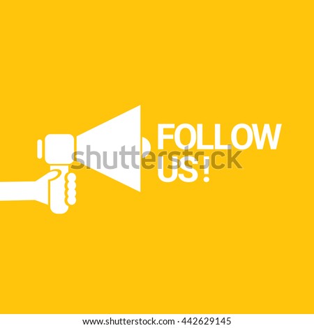 Follow us vector orange banner. Follow us on online media social networking. Follow us concept illustration for web.