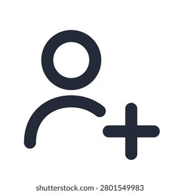 Follow user plus line icon in a clean monoline outline style, a vector symbol for social media, networking and online communication.