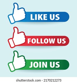 Follow us,like us and join us banner round labels with thumbs up
