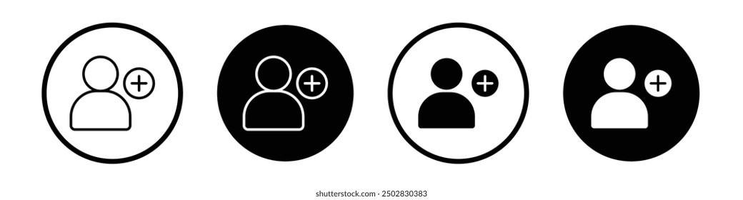 Follow vector icon set black filled and outlined style.