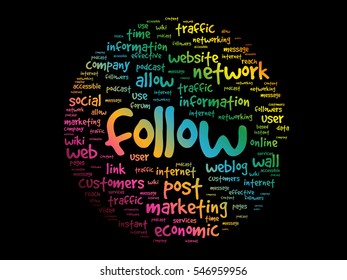 Follow word cloud collage, business concept background