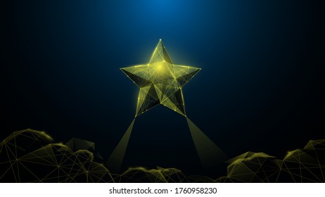 Follow Your Dreams Concept, Star Over Clouds on Background. Low Poly Wireframe. Vector Illustration