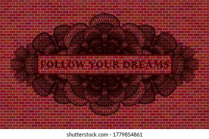 Folgen Sie Ihrem Wunschtext in Currency Red Zick Wand Emblem. Tiles sieht gut aus. Intensive Illustration. 