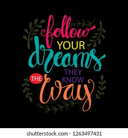 Follow your dreams they know the way. Motivational quote.