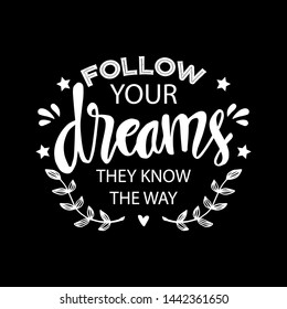 Follow your dreams they know the way. Motivational quote.