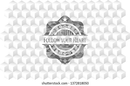 Follow your Heart grey emblem with geometric cube white background