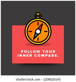 Follow your inner compass Motivational Quote Vector Illustration in Flat Style