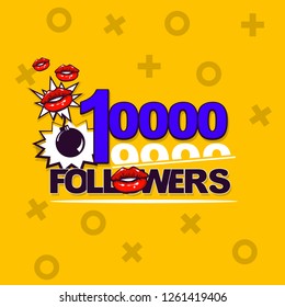 Follower banner comic text pop art design. Pop art comic text background. Web social media post like.Social network blogger chat template. Kiss lips love sign.