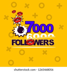 Follower banner comic text pop art design. Pop art comic text background. Web social media post like.Social network blogger chat template. Kiss lips love sign.