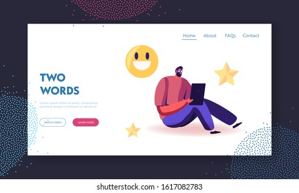 Follower Express Satisfaction in Internet Website Landing Page. Man with Tablet Put Rating Stars in Social Media Networks. Mobile Communication Web Page Banner. Cartoon Flat Vector Illustration