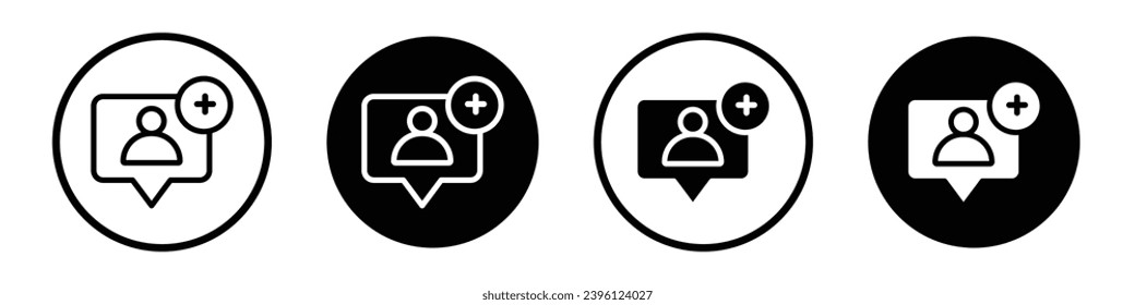 Follower icon set. new member vector symbol. add client sign. add user account icon in black filled and outlined