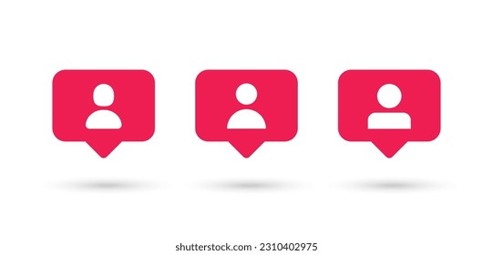 icono de seguidor en la burbuja de voz. ícono de usuario avatar de perfil en burbujas de chat rojas para medios sociales y red