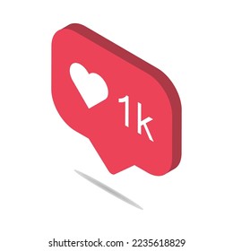 Follower isometric notification symbol for application. Web app button for social media. Vector illustration icon .
